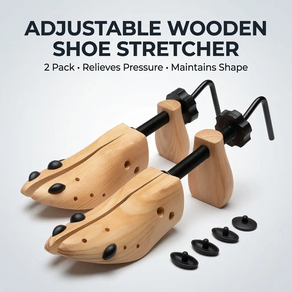 Men's Wooden Shoe Stretcher - 2-Way Adjustable Boot Expander with Bunion Plugs, US 9-13 Sizing, Sneakerhead Thrift Hack