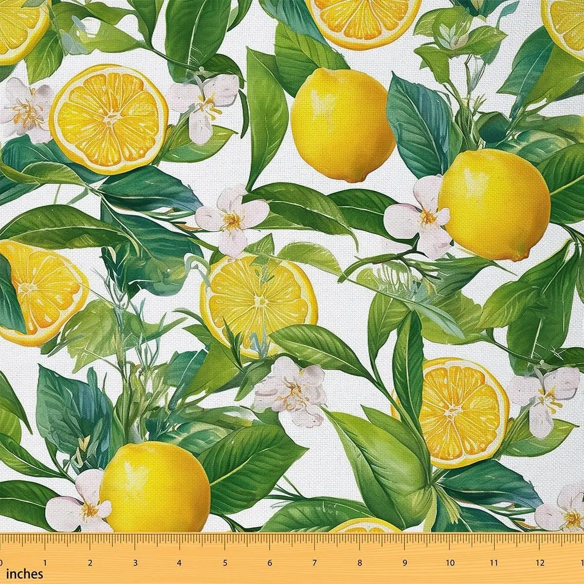Lemon Fabric,Yellow Fruits Tropical Soft Flannel Polyester No Stretch Fabric,Summer Lemon Decor Green Yellow Crafts & Sewing Supplies DIY Fabric