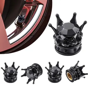 5-Pack Crown Tire Valve Caps, Sparkling Crystal Shape, Universal Chrome, Durable Abs Plastic, Easy Install, Car & Bike Accessories