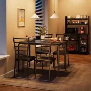 Garvee Dining Table Set for 4, Wood Tabletop Kitchen Table & Metal Frame 5-Piece Kitchen Dining Table Set with Cushion Chairs, Rectangle Dinette for Small Space, Apartment, Breakfast Nook