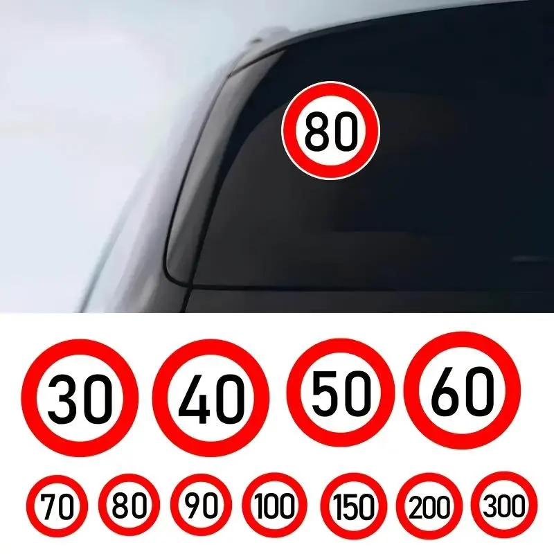 10-300 km/h Speed Limit Stickers -  Vinyl Decals for Cars & Motorcycles, Red/White Design