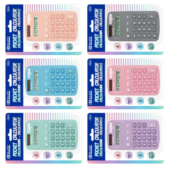 Bazic 3014 8-Digit Dual Power Pocket Size Calculator - Pastel Color