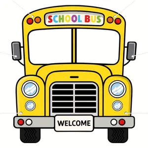 Fabric School Bus Photo Banner Backdrop, Bright Selfie Frame Welcome Sign, Perfect for Back-To-School Party Decorations