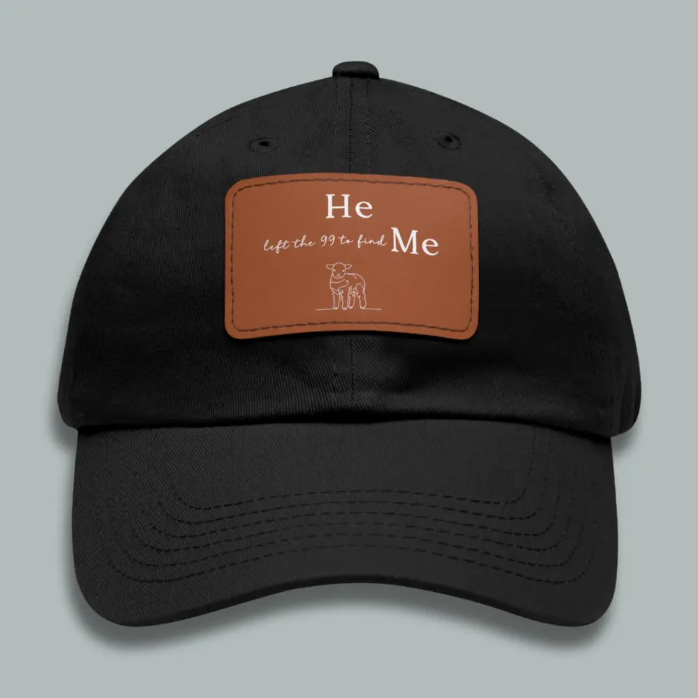 Christian Hat with Leather Patch - He Left the 99 to Find Me Quote & Lamb Graphic - Soft Chino Twill Fabric - Hand Wash Only