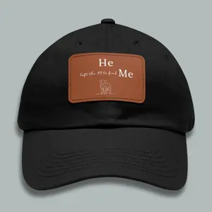 Christian Hat with Leather Patch - He Left the 99 to Find Me Quote & Lamb Graphic - Soft Chino Twill Fabric - Hand Wash Only
