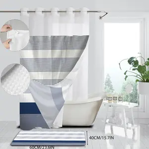 Striped Pattern Shower Curtain, Waterproof Shower Curtain with Detachable Liner, Bathroom Accessories for Home Hotel Salon, Shower Curtain Set