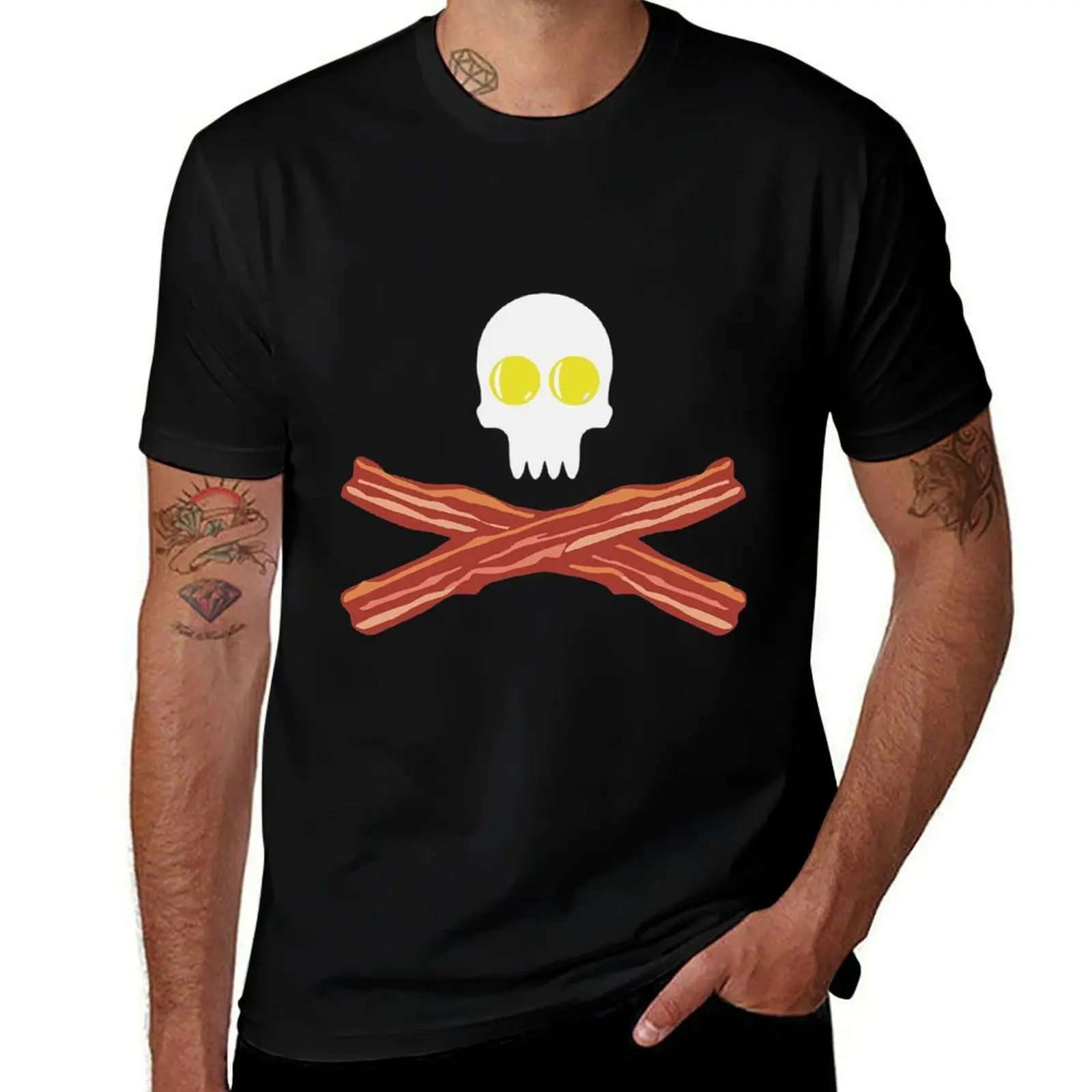 Skull Egg And Bacon Mens T Shirts Cotton Short Sleeve T-Shirt Crew Neck Tees Casual Shirt