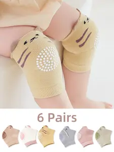6 pairs, baby knee pads, simple solid-color basic style, non-slip, moderate thickness, suitable for all seasons, unisex.
