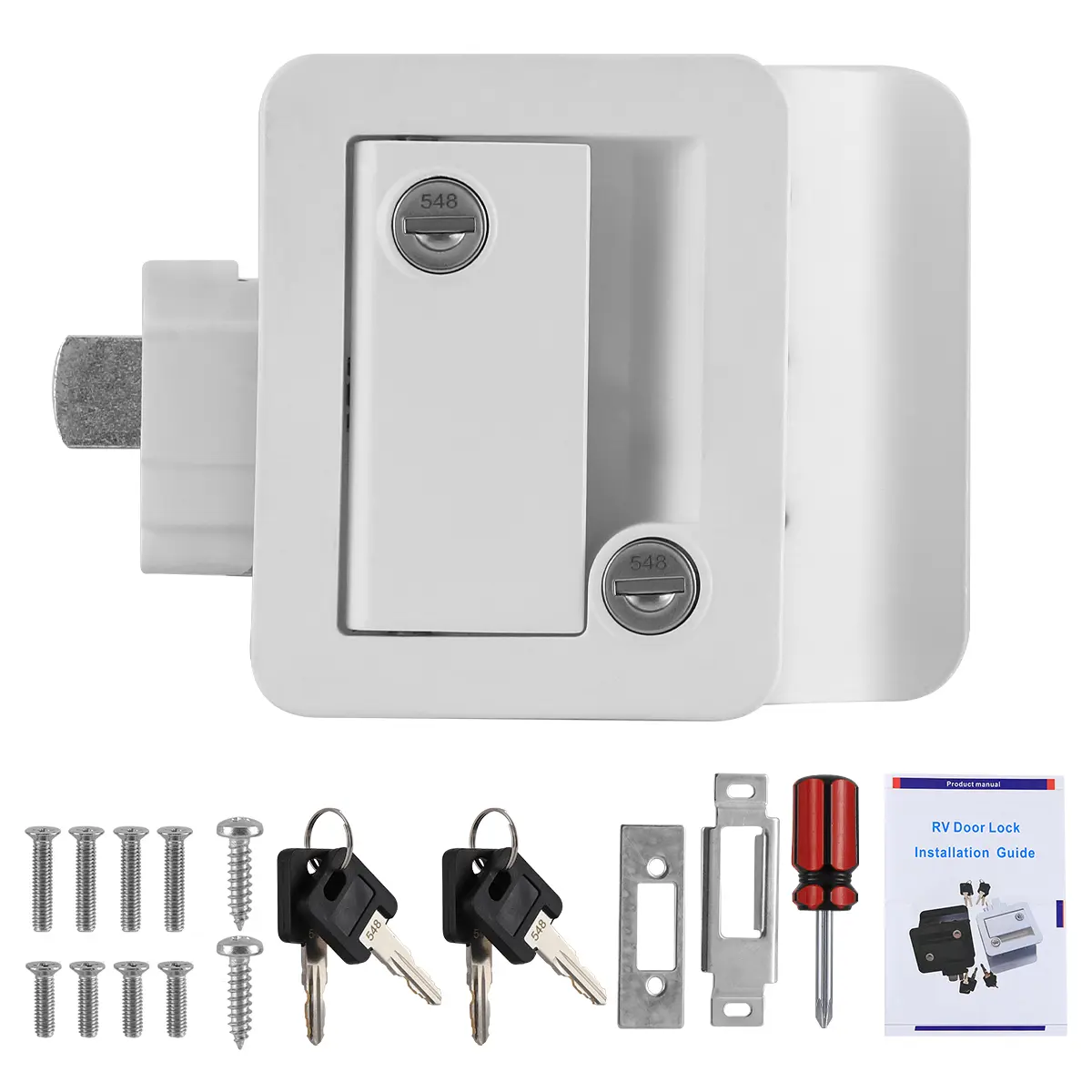 RV Paddle Entry Door Lock Latch Handle Knob Deadbolt Camper Trailer With 4 Keys