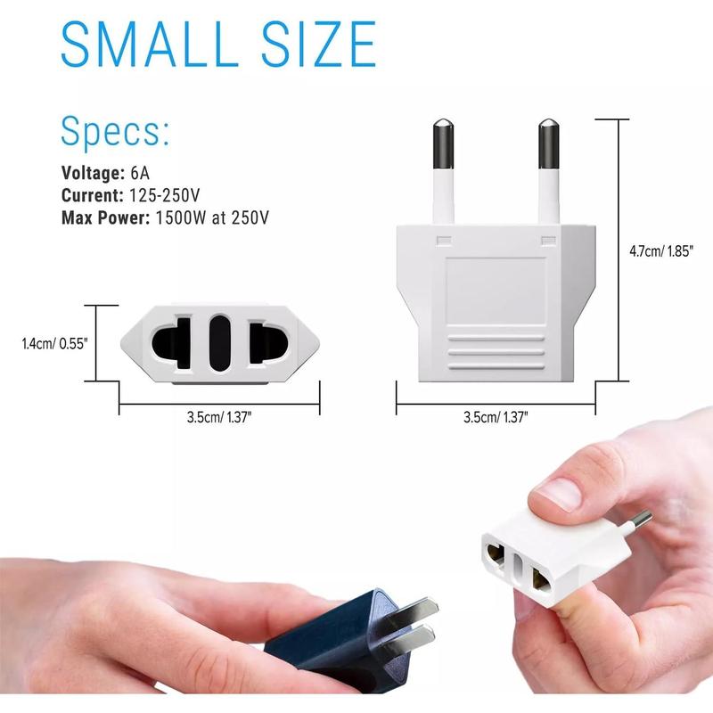 Pack of 4 European Plug Adapter  to  Adapter Type C Outlet for    Spain  France EU in White Color