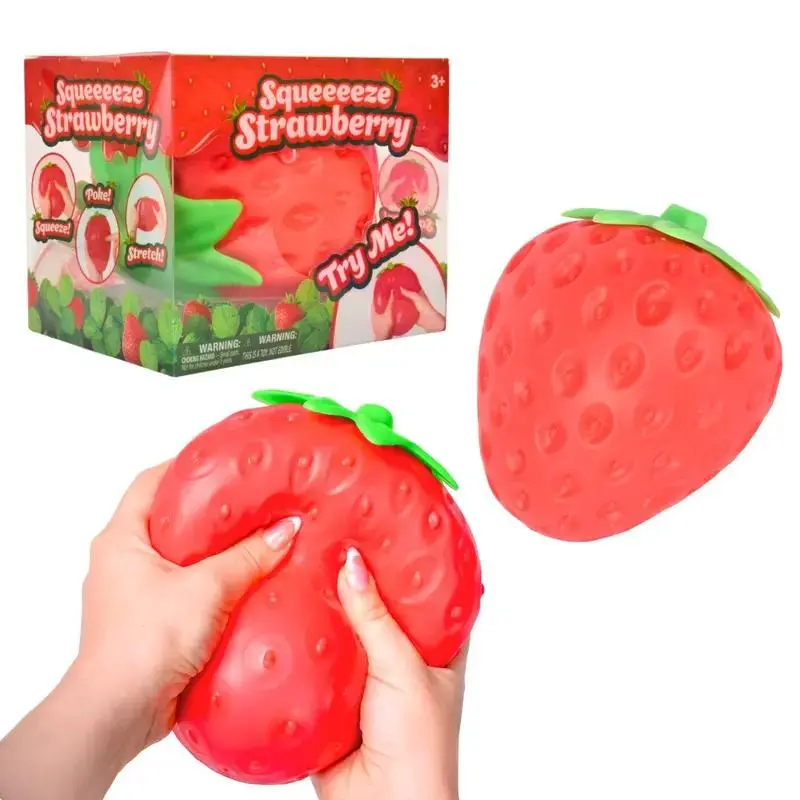 5-in Extra Large Realistic Strawberry Squishie Slow Rising Stress Ball - BPA-Free, Non-Toxic, Durable TPR Rubber Unisex Fidgeting Tool for Kids 3+ - Home Decor House Decoration Statue Figurine (Birthday Gift Option)
