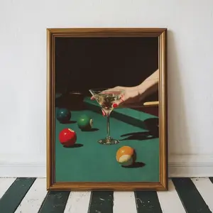[Sale Off Up To 50%] [Unframe] Vintage Dive Bar Martini Pool Poster Art, Retro Billiards Smoking Cocktail Oil Painting Art, Lucky 8 Ball Print (No Frame)