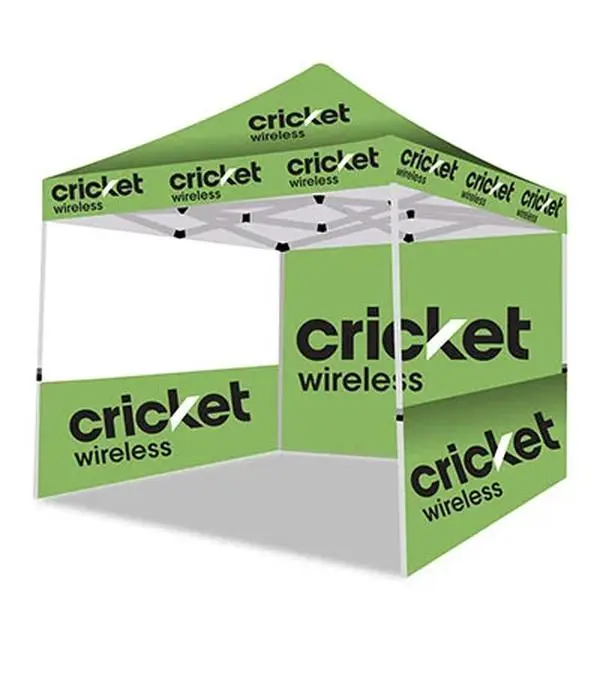 10×10ft Cricket Wireless Pop-Up Advertising Tent with Back & Side Walls – Full Logo Printed (Steel Frame Included)