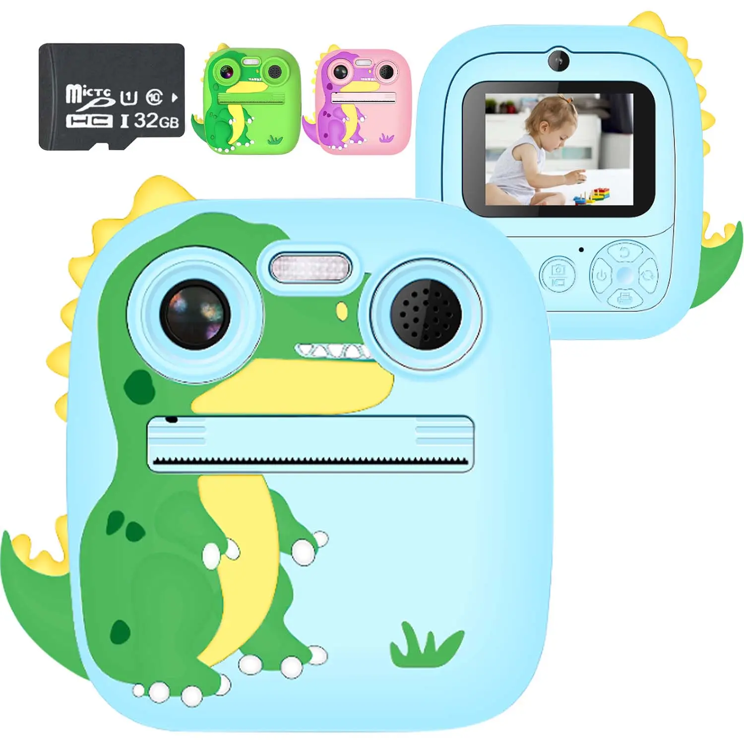 Dinosaur Design Digital Portable Camera, Cute Video Recording Pocket Camera Toy with 32GB Memory Card, Perfect Birthday & Holiday Gift Choice, Colorful, Playful Design Fun Camera, Perfect Christmas, Halloween Or Birthday Gift