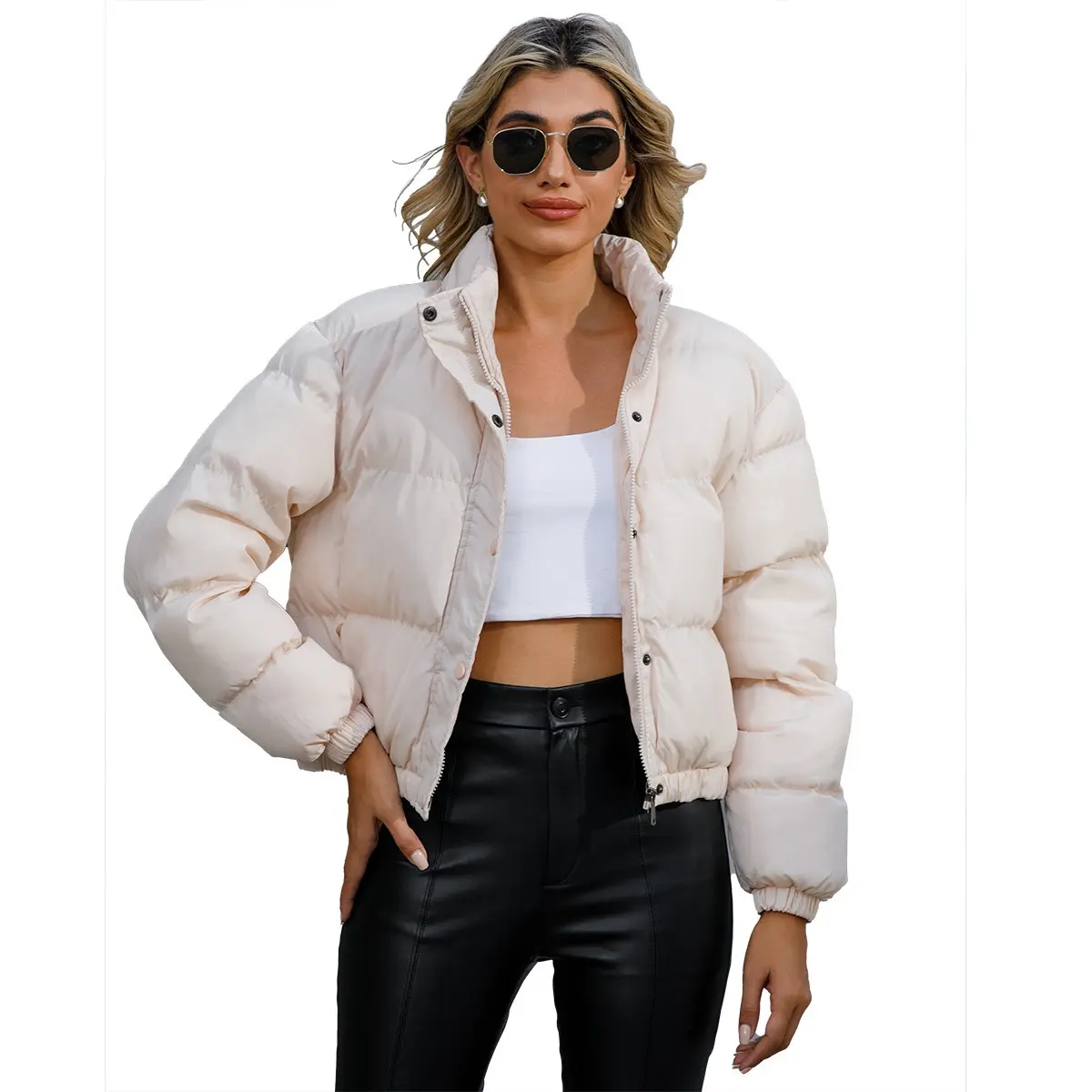 BIGWIG women's quilted jacket, winter down jacket, short cold-proof jacket, zipper stand-up collar jacket, loose casual cotton jacket, high collar warm jacket, loose casual cotton jacket, thick quilted parka