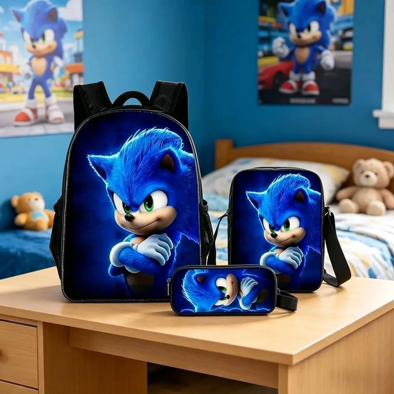 Cartoon Speedster Kids Backpack Set, 3 Piece School Bag with Lunch Bag & Pencil Case