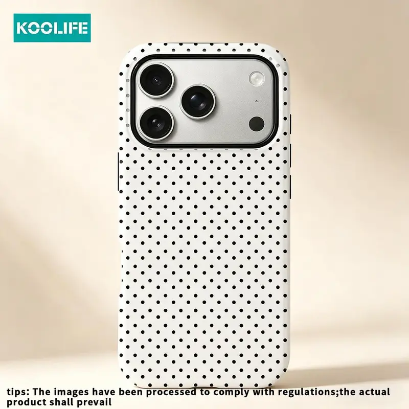 Koolife 1pc Classic Black & White Polka Dot 2-in-1 Phone Case, PC+TPU Glossy Hard Shell, Protective Shockproof & Scratch-Resistant Cover for iPhone 18/18 Pro Max/17/17 Pro/17 Pro Max/17 Air/16/15/14/13/12/11/XR/XS Max, Minimalist Retro Style, Must-Have