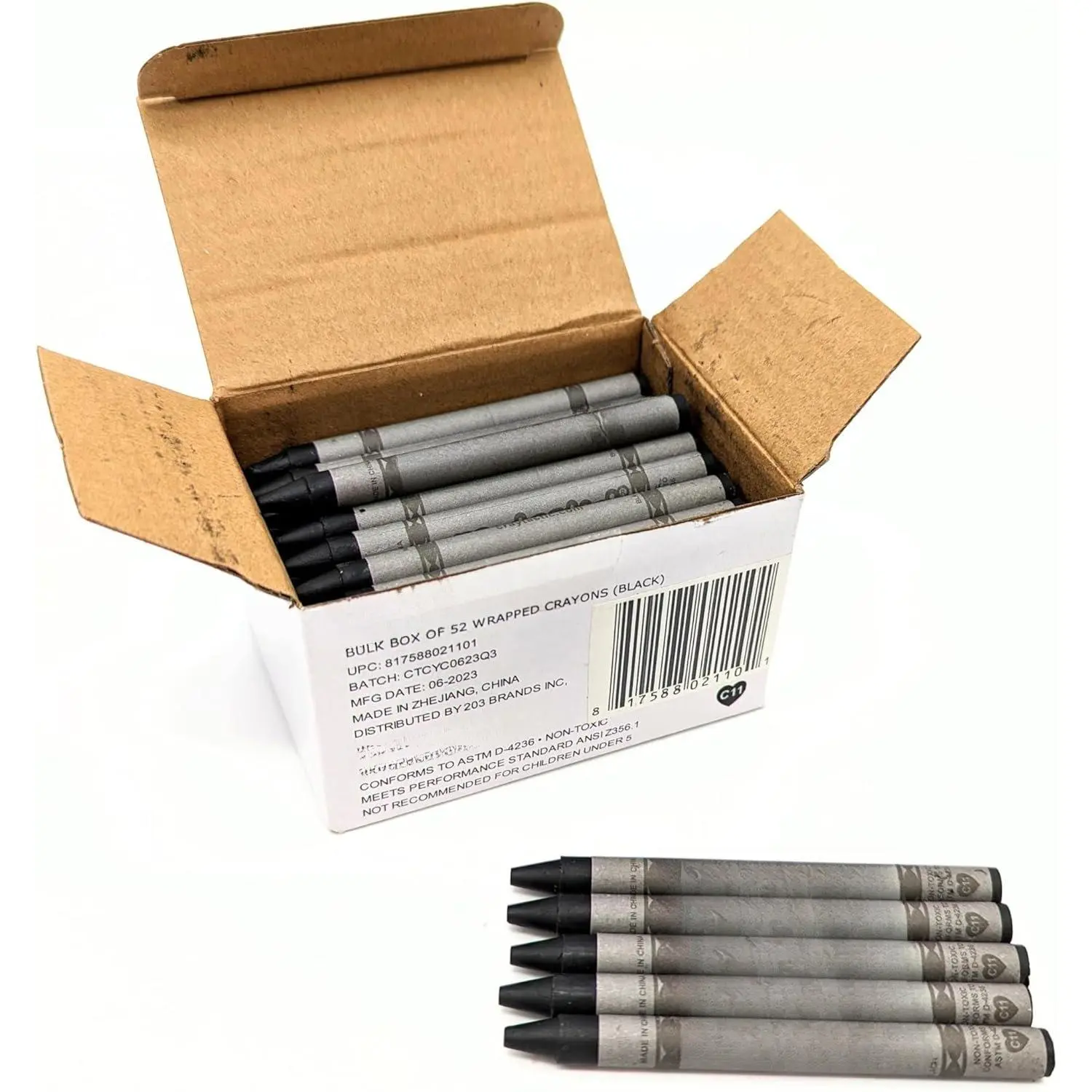 Bulk Wrapped Crayons Box of 52 (Black) for Crafting, Parties,  - Paper Wrapped - Safety Tested Compliant with ASTM D-4236