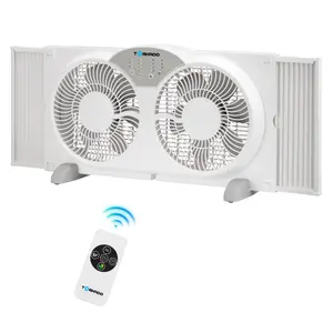 Tornado 9 Inch Dual Window Fan with 8-Hour Timer and 3-Speed Settings, 23.5-36 Inch Expandable, 3 Function Modes (Cooling/Exhaust/Circulation), Detachable Base, Remote Control Window Fan for Home