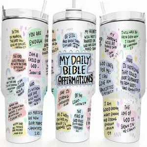 Daily Bible Affirmations Tumbler 40oz, Christian 20oz Stainless Steel Cup Inspirational Church Gift Scripture Travel Tumbler Faith Drinkware, God Faith Jesus Religious Scripture Inspirational Cup Mug