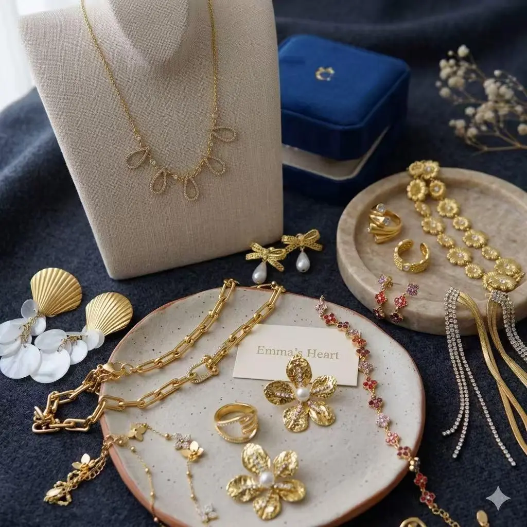 EH | (Buy 5 Get 12 Total) Costume Jewelry Sets - 316L Surgical-Grade Titanium Steel, Hypoallergenic, Waterproof, Tarnish-Free, Wash Safe, Gold