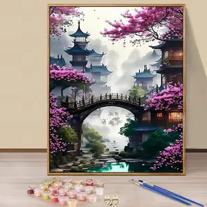 Paint by Numbers Kit for Adults Beginners - 16x20in/40x50cm Color Canvas, Easy DIY Ancient Courtyard Acrylic Painting Set - Wall Decor for Living Room and Bedroom, Creative Gift for Birthday, Mother's Day and Christmas, Without Frame