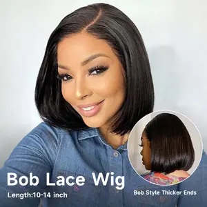 CindiRiver Glueless Bob Wig Human Hair 5x5 HD Lace Closure Wigs Cut Pre Plucked Pre Bleached Knots Drawstring Ready to Go Wigs for Women Side Part Natural Black