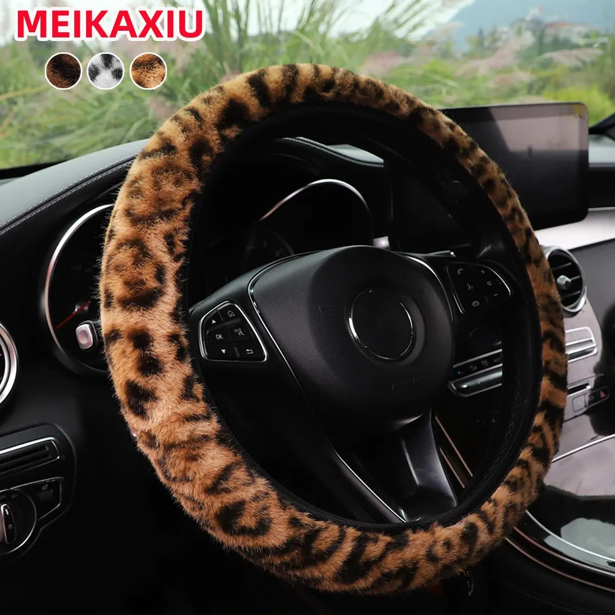 Winter Warm Car Steering Wheel Cover, Non-slip Plush Automotive Car Steering Wheel Protector, Universal Car Interior Accessories for Women & Girls, Steering Wheel Decor, Fluffy Steering Wheel Cover, Fuzzy Steering Wheel Cover