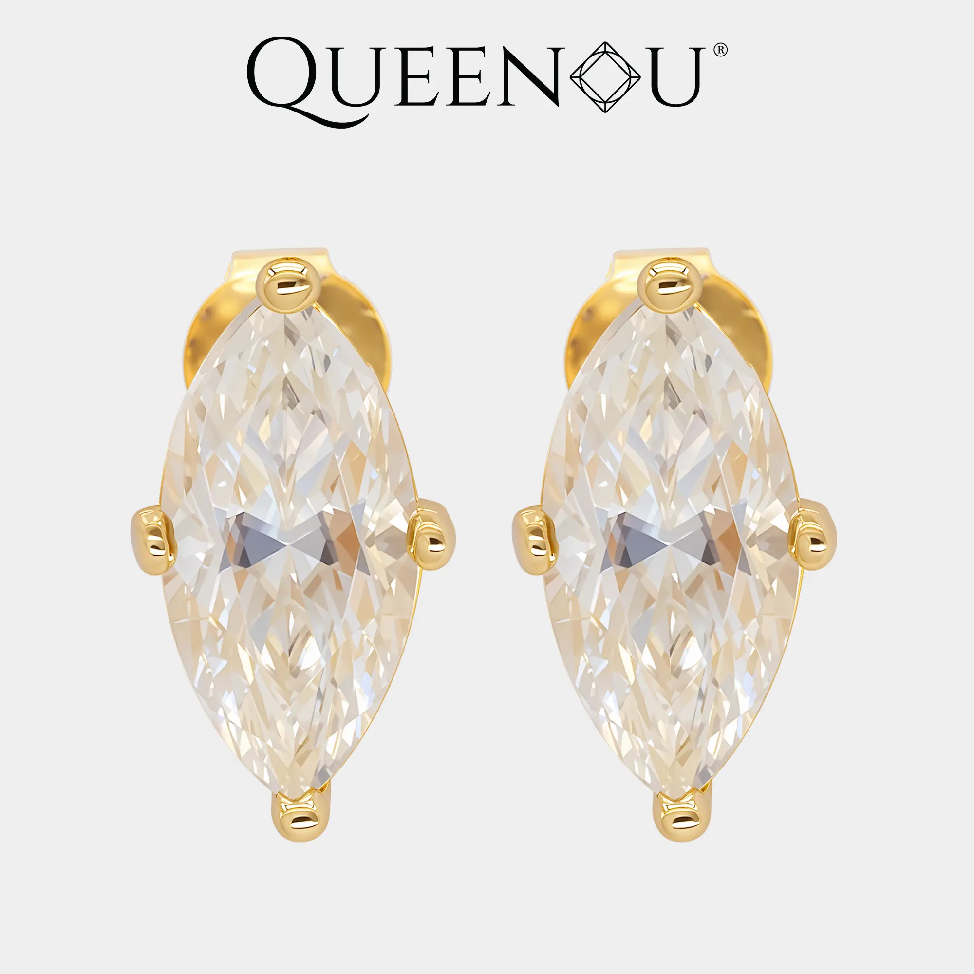 【978】Marquise Cut Synthetic Moissanite Necklace & Studs Set | 1CT Necklace with 0.5CT/1CT Earrings | 4-Prong Solitaire