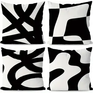 4 Piece and Abstract Art Pillow Covers, Gender Neutral Home Decor for Living Room, Soft Cushion Cases Only