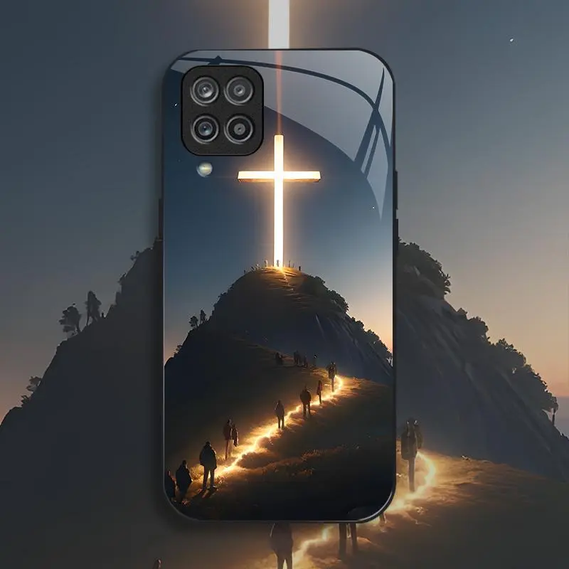 Suitable for [Galaxy A12] New high-end Jesus glass mobile phone case New business simple glass mobile phone case Affordable price Anti-drop and anti-fingerprint 995