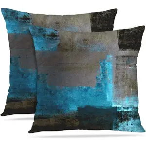 2pcs, Abstract Throw Pillow Covers, Blue & Gray Design, Home Spring Décor Products, Suitable Living Room, Bedroom, Sofa and Bed Decoration, 2D Flat, Single Sided Printing, No Pillow Core