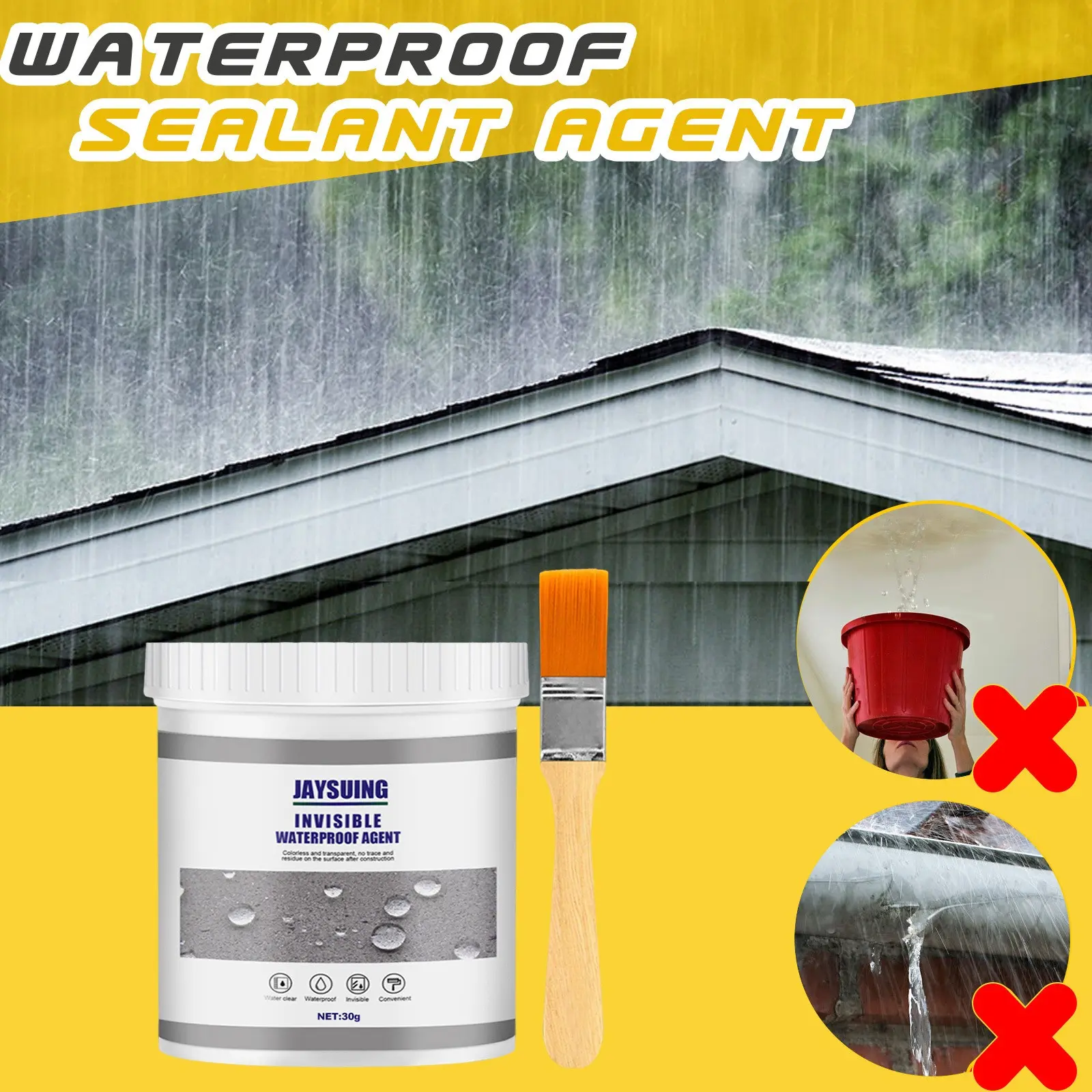 Jaysuing Waterproof Sealant, Kitchen Bathroom Roof Crack Leak Proof Sealing Paint, Durable Water Resistant Coating, Easy Application