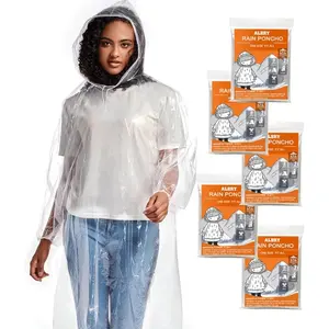 Disposable Rain Ponchos for Adults with Drawstring Hood-Emergency Rain Ponchos Family Pack for Women and Men,Clear