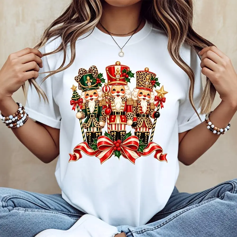 Nutcracker Soldiers With Leopard Print And Holly Berries, T-Shirt, Christmas Holiday Festive Design, Winter Seasonal Party Gift