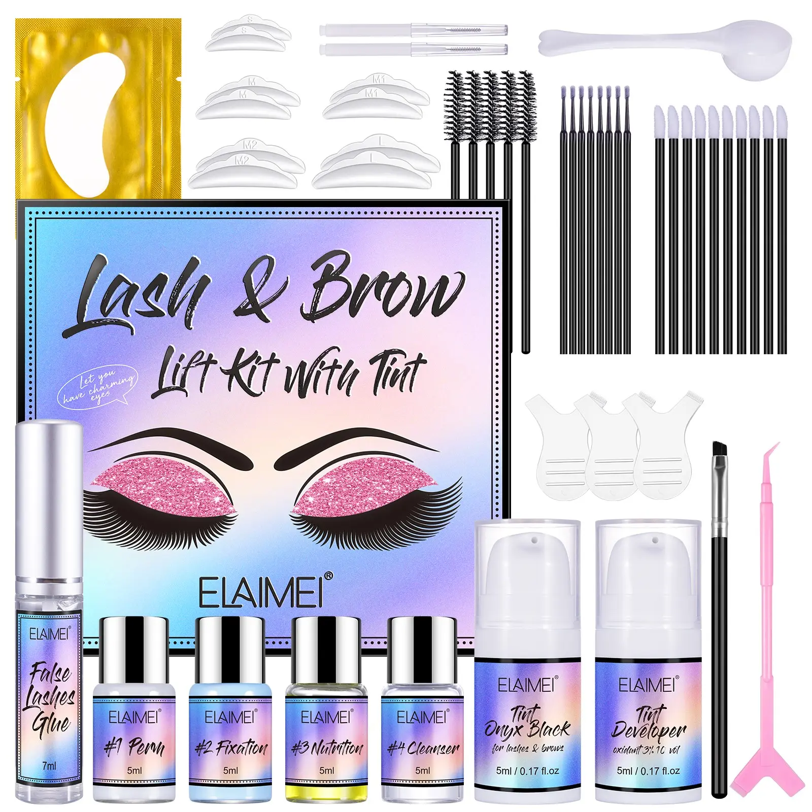 Elaimei Eyelash & Brow Perm Kit, Eyebrow Tint Kit, Professional Hair Coloring Set, Easy-To-Use Makeup Beauty Tools, Perfect for Salon Use at Home, Eye Brow Tinting Kit, Eyebrows Kit, Eyebrow Lamination And Tint Kit