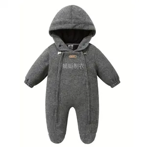 Boys' Zip-Up Pockets Fleece-Lined Hooded Winter Jumpsuit - Warm Waterproof Snowsuit, Easy On/Off Design for Outdoor Cold Weather Play, St Communion Shirt Tractor Themed Romper, Zip-Up Boys' Jumpsuits