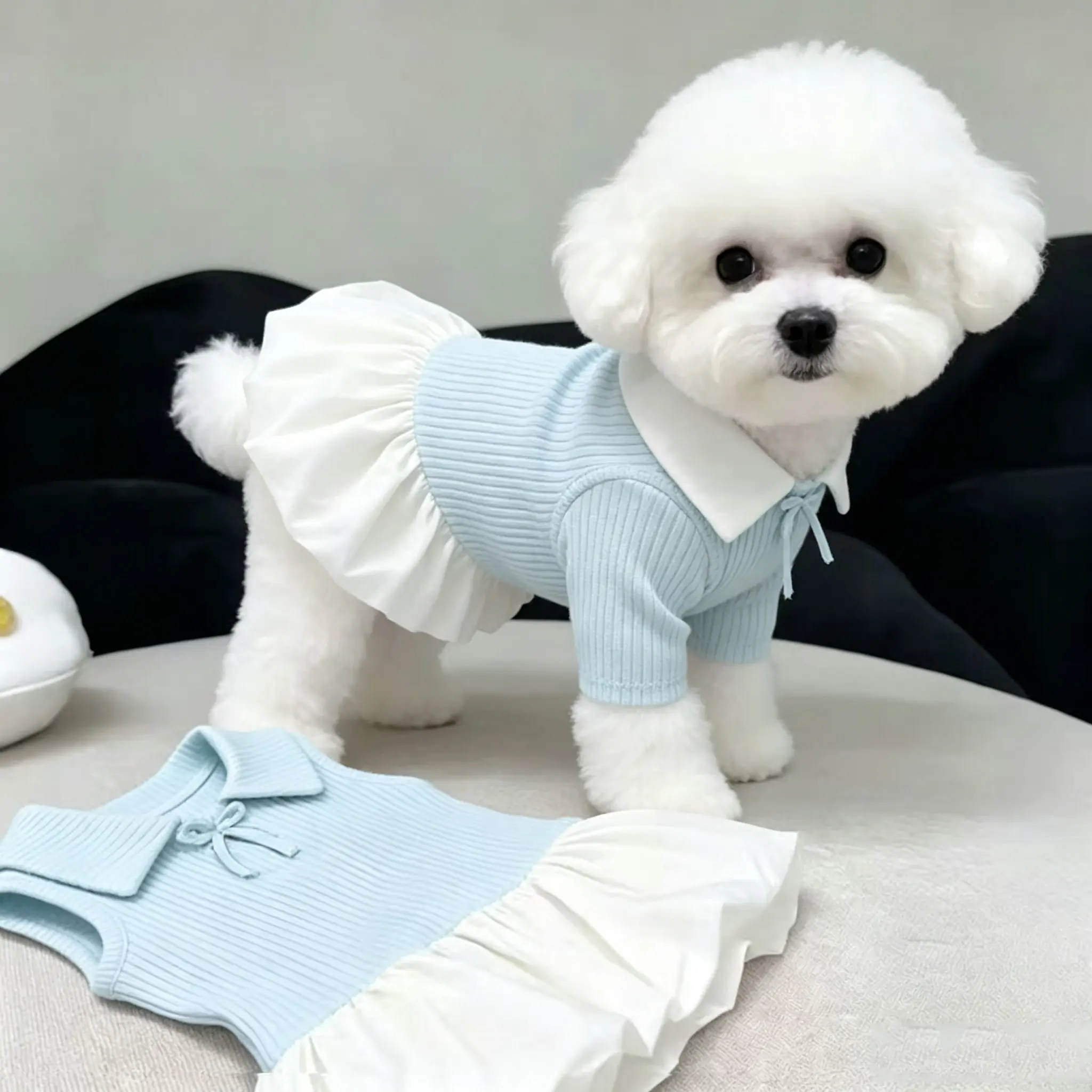 Dog Polo Collar Dress - Thin, Breathable Summer Outfit for Small Breed Dogs (Bichon Frise, Maltese)