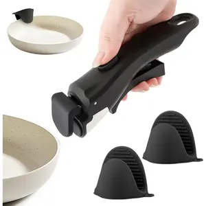 Removable Pot Handle, Cream White Detachable Pan Handles with 2 count  Oven Mitts Heat Resistant, Universal Pan Replacement Handles for Pots and Pans (Black)