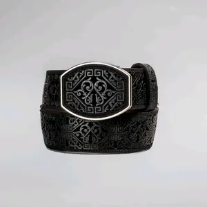 Leather Artisanal Embroidery Cowboy Cinto de Hombre Classic Style with Intricate Embroidery for Men