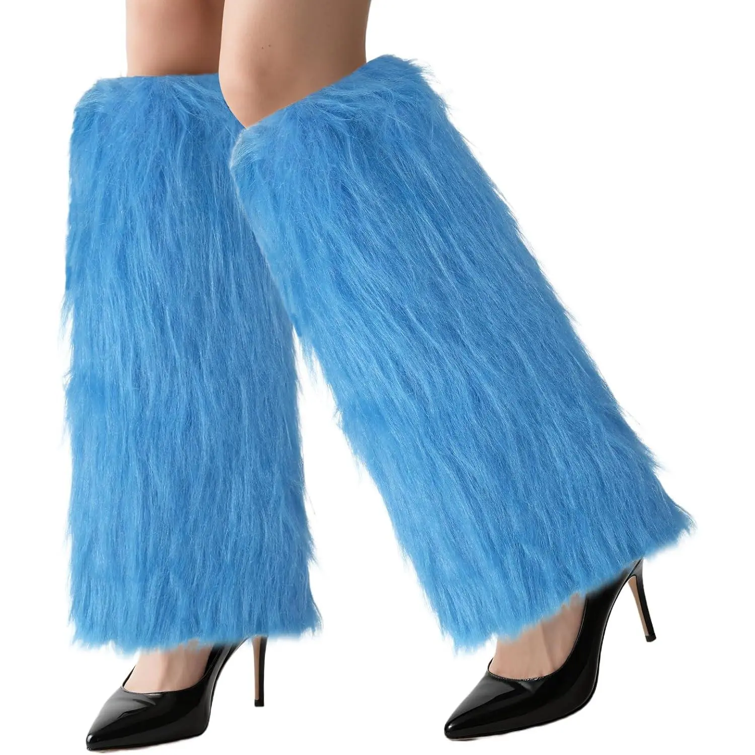 Women's Faux Fur Long Leg Warmers - Female Lady Adult Long-Length Fuzzy Boot Covers for Christmas Costume Party Supplies