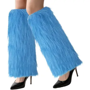 Women Faux Fur Fluffy Leg Warmers Fuzzy Long Boot Covers for Christmas Costume