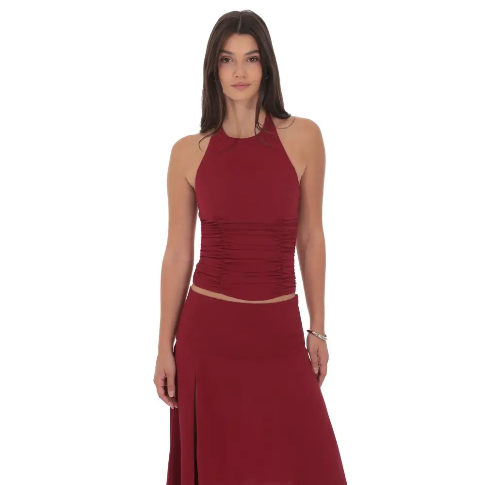 Ruched Halter Top in Maroon