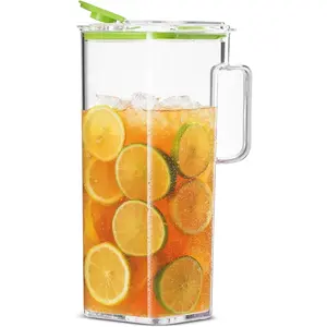 Large Plastic Water Pitcher with Lid Square Water Carafe - , Dishwasher Safe - Water, , or Juice Containers with  for Fridge (2.3 Liters)