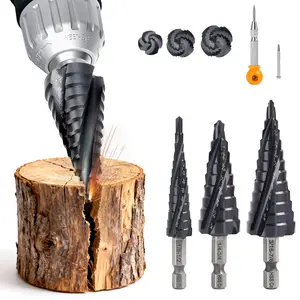 Firewood Splitter, 1/8" - 7/8" Cobalt Step Drill Firewood Splitting Bits 3PCS,Simple Firewood Splitter,Heavy-Duty Electric Drill Bits,Detachable Screwdrivers,Suitable for Hexagonal Impact Drills, Electric Hammers,Hand Drills