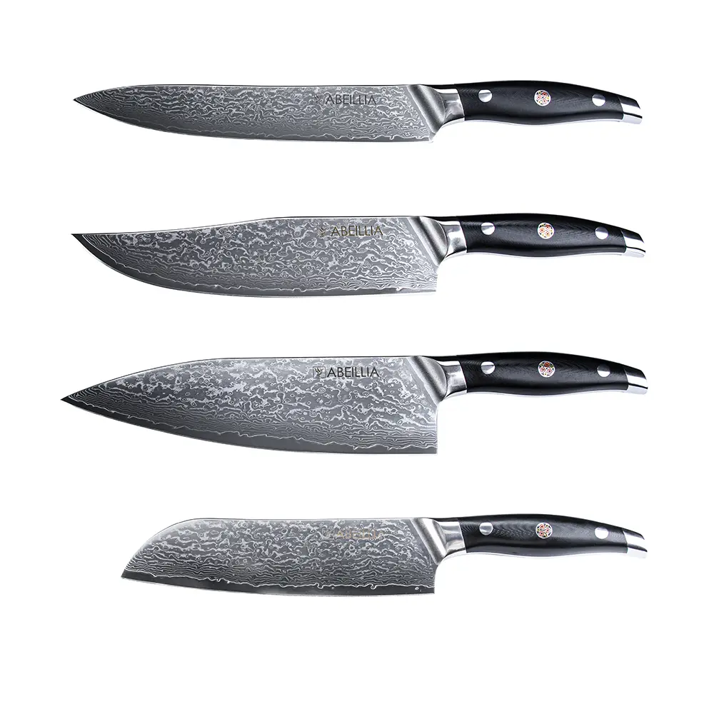 Premium Damascus Knife Set Series, For Home & Pro Kitchens, 2 / 3 / 4 Kits Selectable, Midnight Black Hand-Forged Pattern Blade, Flat Grind Precision Edge, G10 Dual-Steel Bolster – Home Chef & Collector Gift | Abeillia Libra