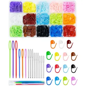 220/900 Pieces Stitch Markers,with 15 Pcs Large Eye Blunt Sewing Needles,Colorful Crochet Stitchs Markers for Knitting Stitch Locking Clips Crochet Pins with Storage Box