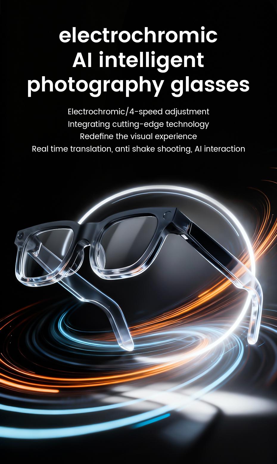 Electrochromic Smart Touch Control Camera Glasses 8MP Full Array Mic Voice Call Touch Sensitive Adjustment Perfect Christmas Gift for Tech Lovers Digital Wearable