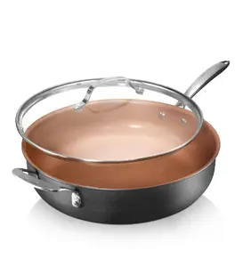 Gotham Steel Nonstick Frying Pan 12" inch 5.5 Quart Cooking Pot Skillet with Lid Ceramic Saute Pan Jumbo Cooker