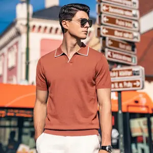 Boveme Men's Wool Buttonless Ribbed Knit Polo Top - Menswear Business Casual Tops, Textured Fabric, Soft, Comfortable, Breathable, High-Quality, Machine-Washable, Sturdy Hem & Sleeves,summervibes